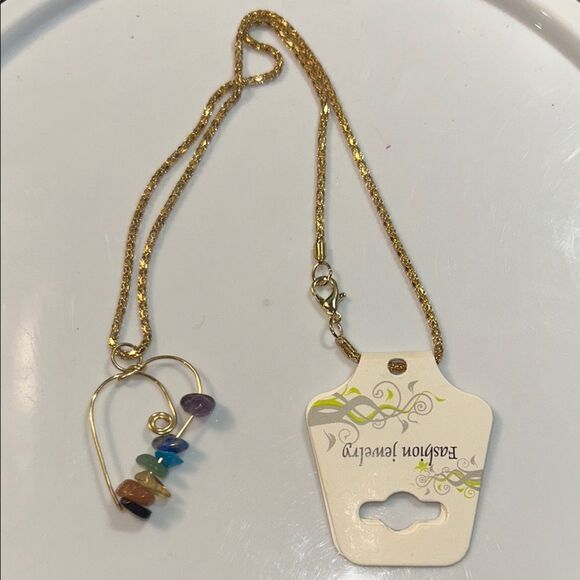 Gold Necklace with Multicolor Stone Pendant - Picture 1 of 2
